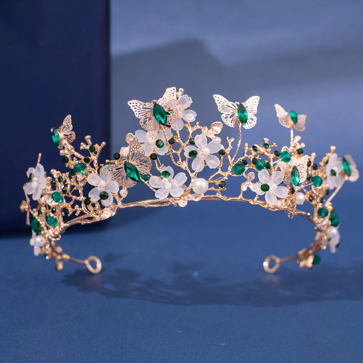 Handmade Bridal Pearl Rhinestone Crown, Tiara Butterfly Floral Crown, Wedding Gift, Floral Design Handmade Crown Hair Accessorie image 2