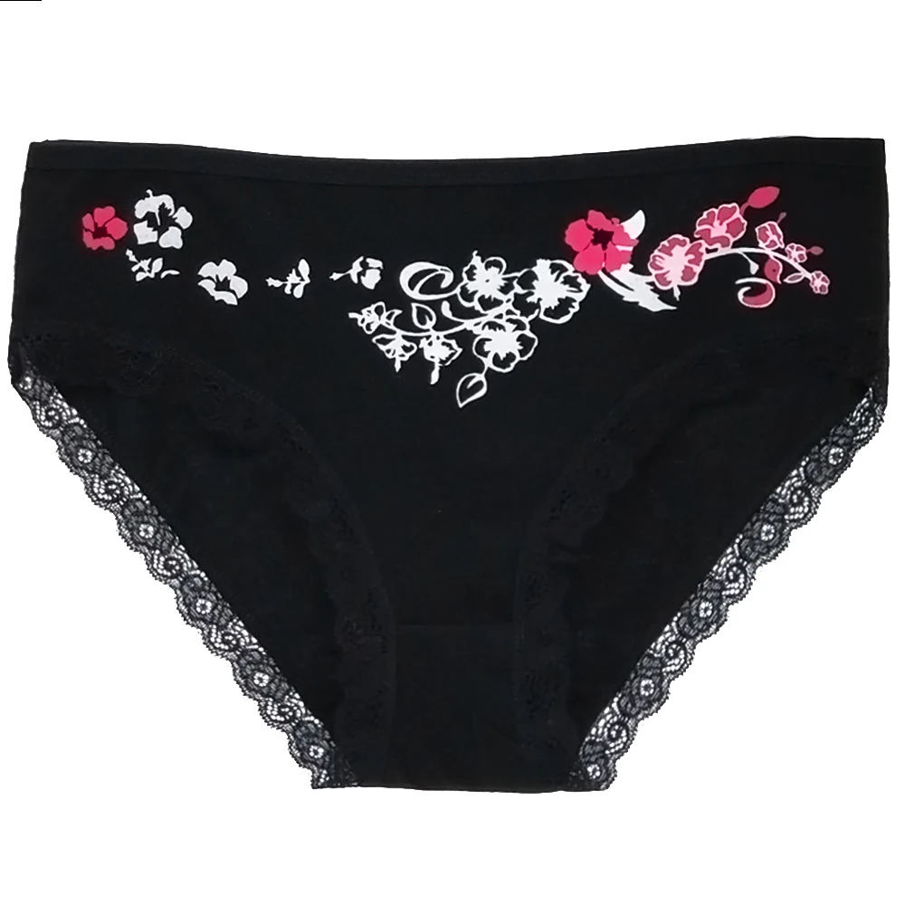 Plus Size Women Panties Cotton Mid Waist Briefs Sexy Lace Underwear Ladies Knickers Intimates Female Lingerie Print 6 Pcs/set