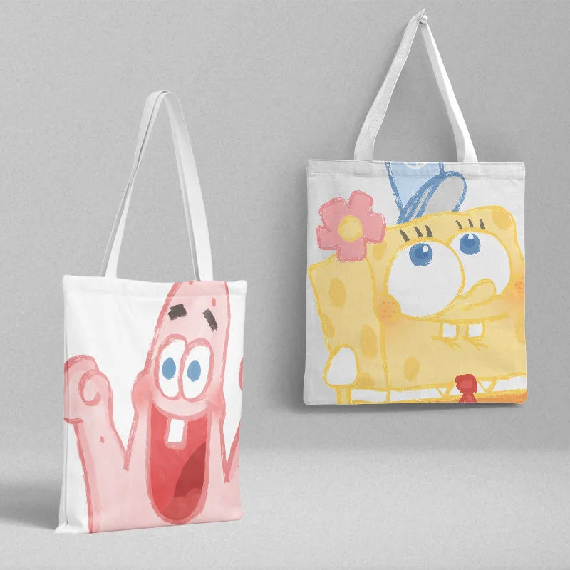 حقيبة قماش سبونجبوب سكوير بانتس حقيبة ظهر كروس محيطة بنفس صورة أنيمي عالية الدقة حقيبة كتف مزدوجة الجوانب حقيبة تسوق