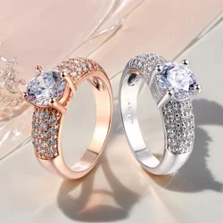 Crystal Ring For Women Luxury Multicolor 4 Claws Ice Out Cubic Zirconia Silver Color Gift Fashion Female Wedding Jewelry R070