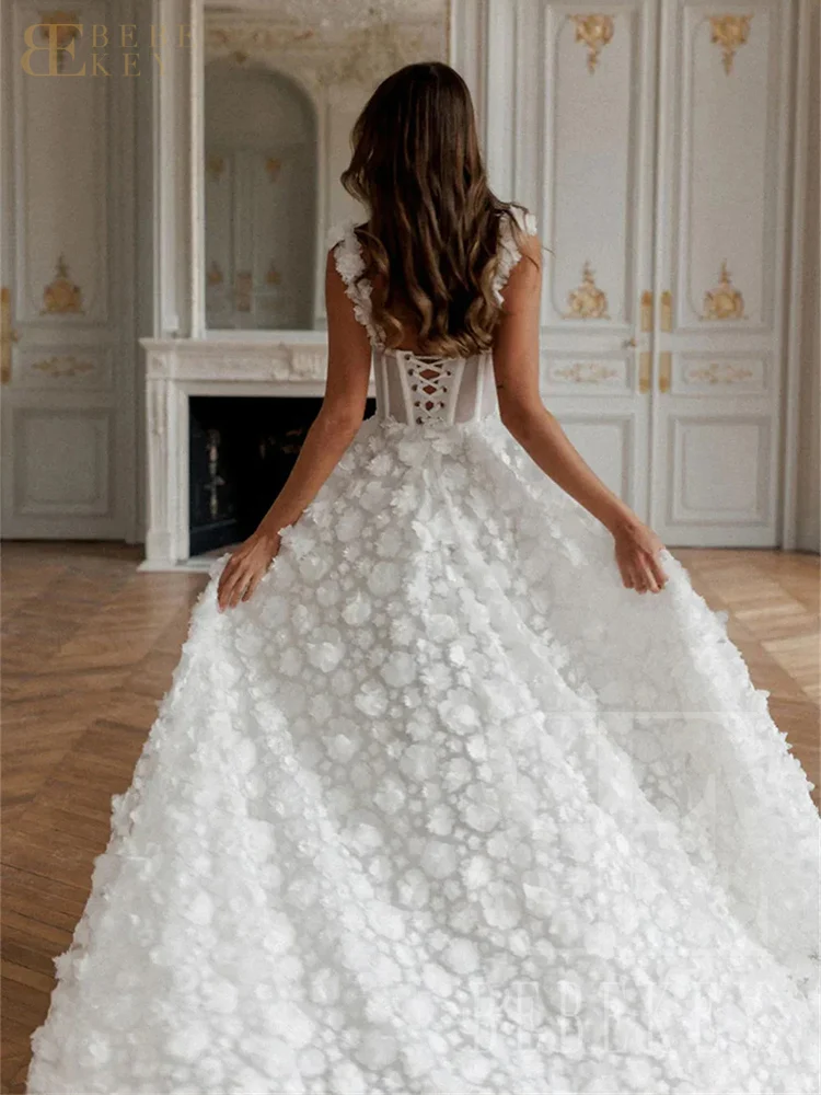 BEBEKEY Abito da sposa personalizzato Arabia Saudita Fiore 3D Abito da sposa Senza spalline Una linea Abiti da festa formali Robe