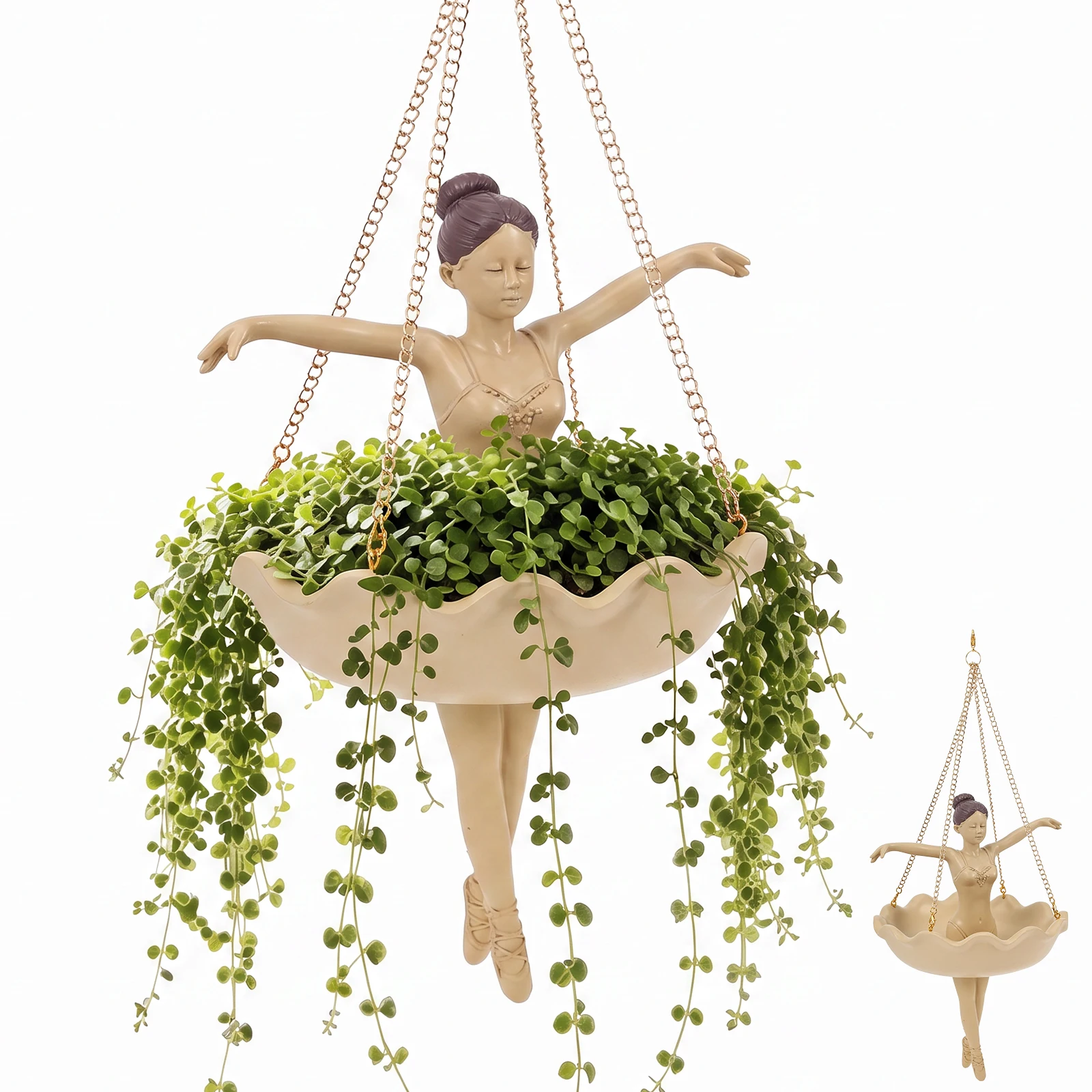 Resin Ballerina Sculpture Pot Artistic Dancer Silhouette Hanging Planter Sculptural Figurine Plant Holder for Garden Patio Decor