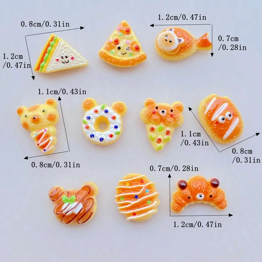 50 Pcs Cute Mini Simulated Bread, Donuts, Pizza Flat Back Resin Cabochons Scrapbooking DIY Jewelry Hairpin Craft Decoration