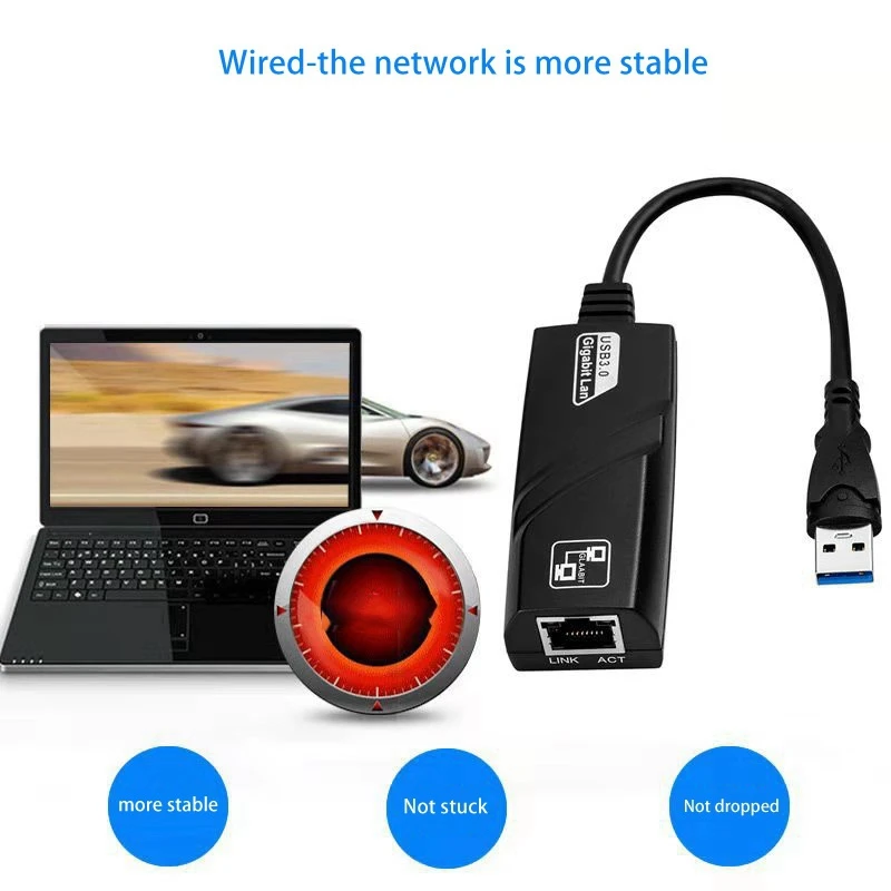 Адаптер USB3.0 к Ethernet RJ45 Gigabit LAN 10/100/1000 Мбит/с с рабочим освещением для ПК, ноутбука, Windows MAC Linux