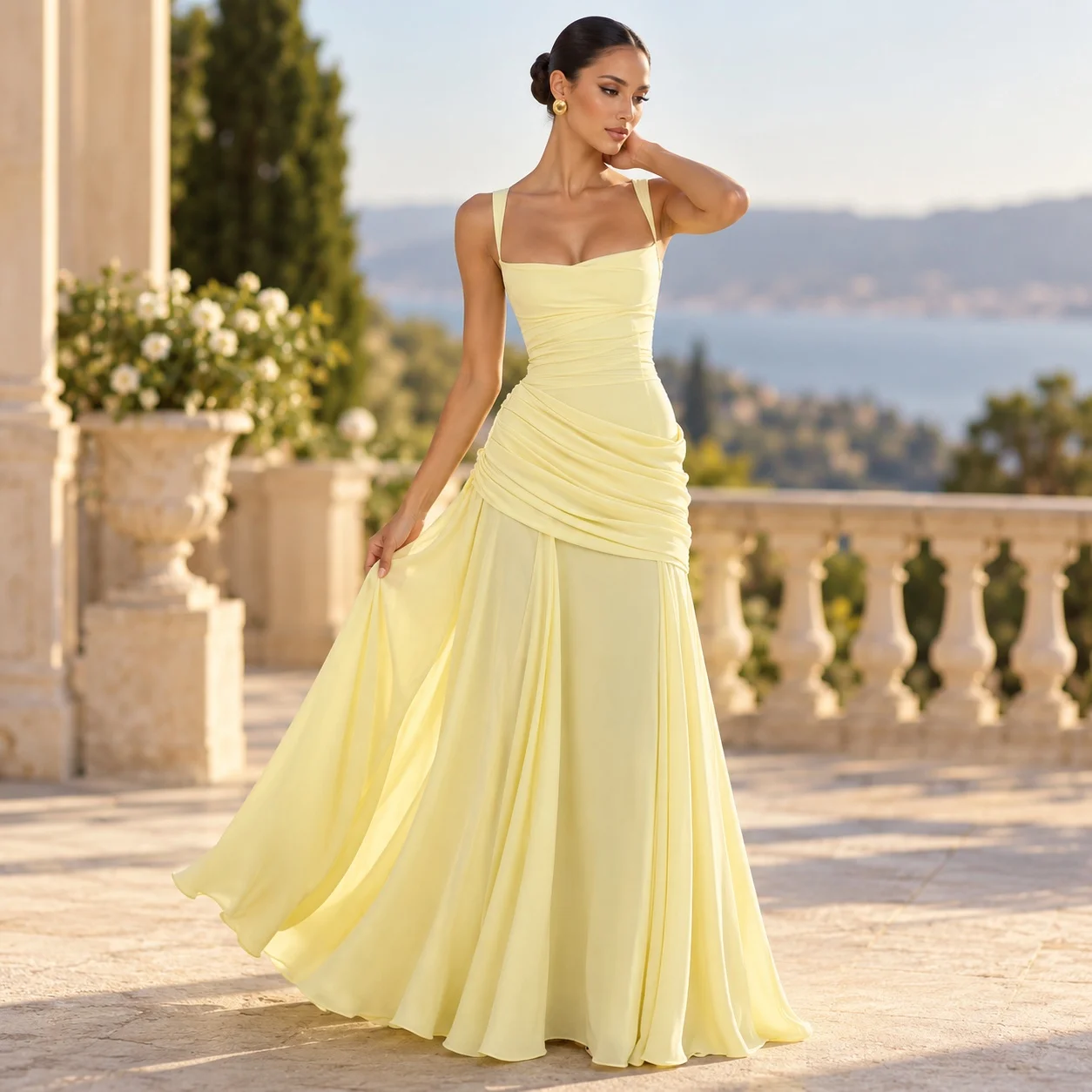 Open Back Pleated Dress Flared Skirt Sexy with Low Cut Streetwear Spring Dress Slip on Patchwork Long Skirt Backless for Women