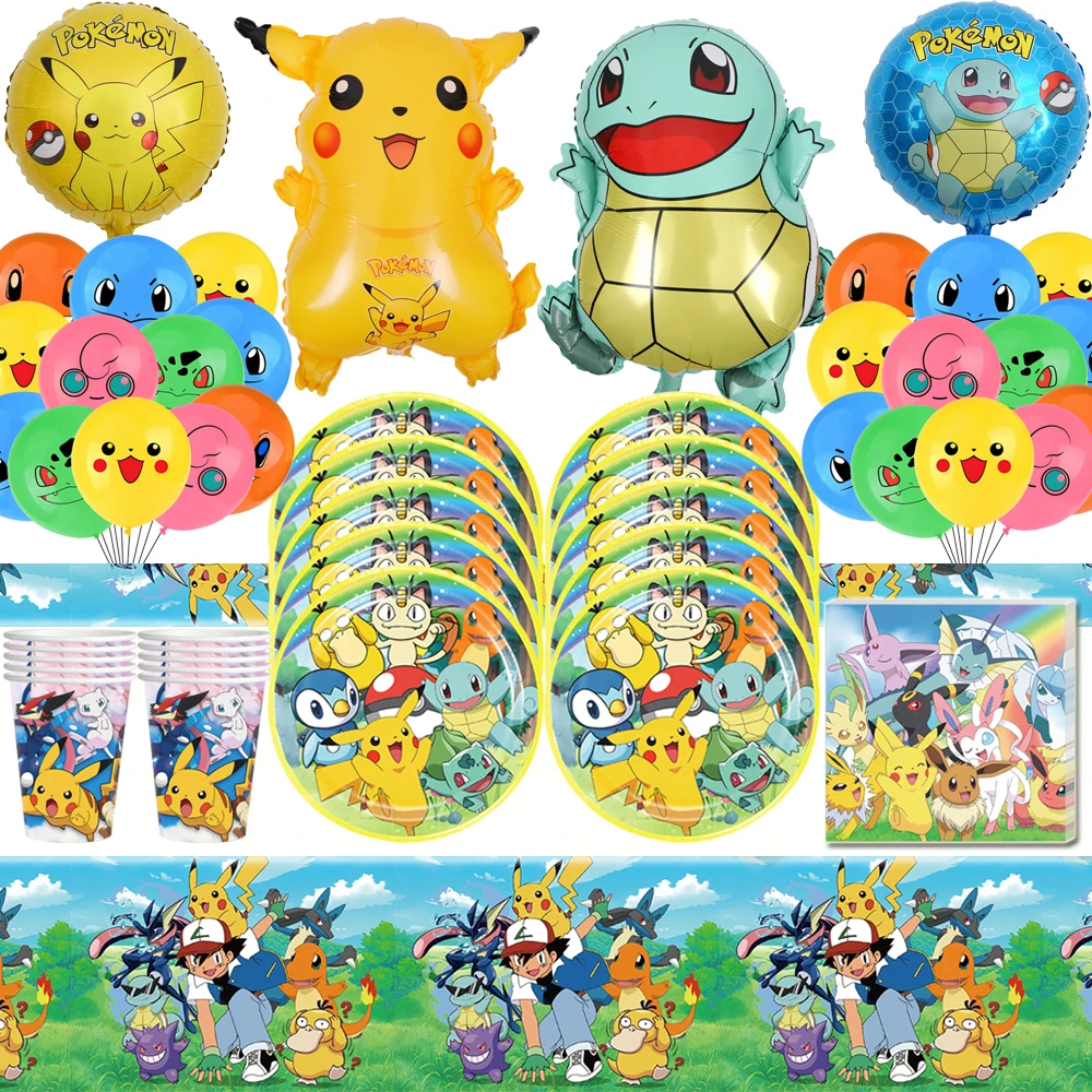Pokemon Kindergeburtstagsparty Pikachu Anime-Charakter Cartoon-Geschirr Pappbecher Teller Kuchendekoration für Jungen Mädchen Party-Deko – Detail 4