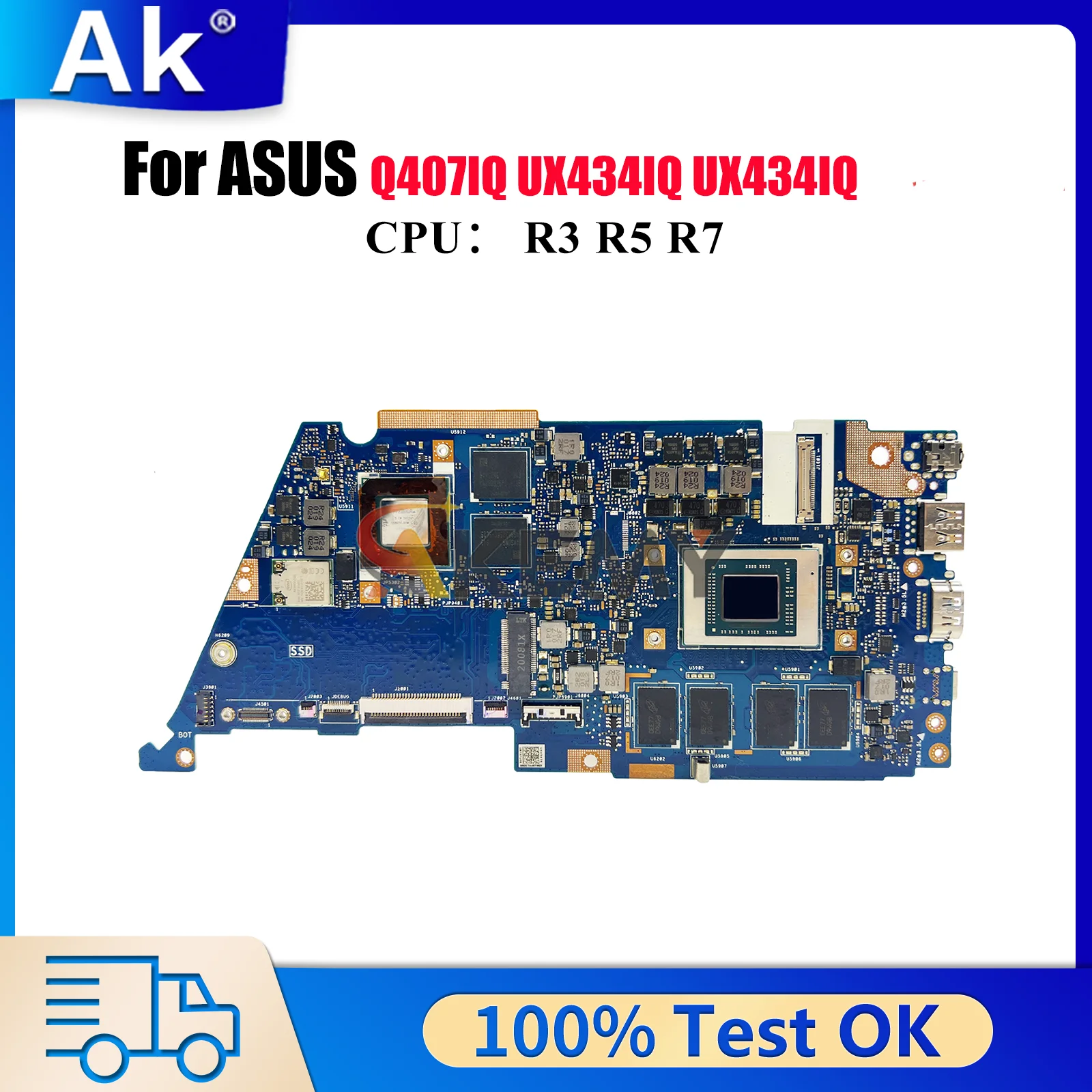 

UX434IQ Laptop Motherboard For ASUS ZenBook UX434IQ UX434I Q407IQ Notebook Mainboard With R3 R5 R7 CPU 100% tests OK fast ship