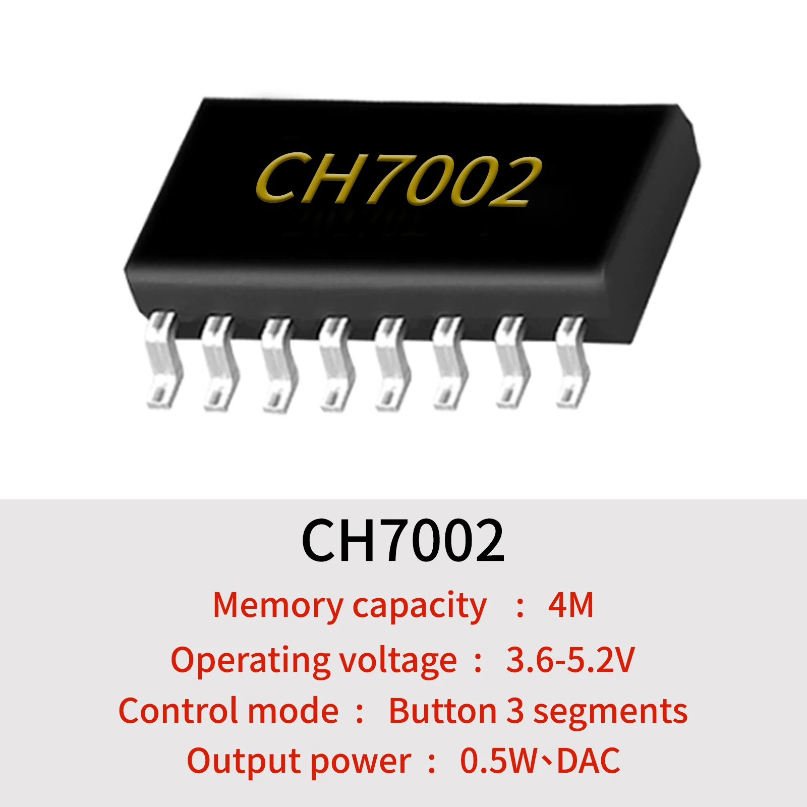 CH7002 Voice Chip,4MB High Quality Sound Chip with Programmable Key Button Control 16Pin 3 IO Ports Support DAC Output