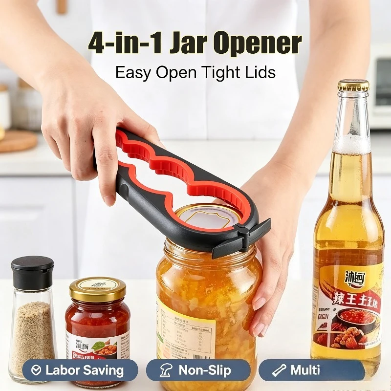 Can Opener Multi Functional Four in One Beverage Bottle Opener Cap Twister Four Position Can Opener Anti Slip Cap Twister