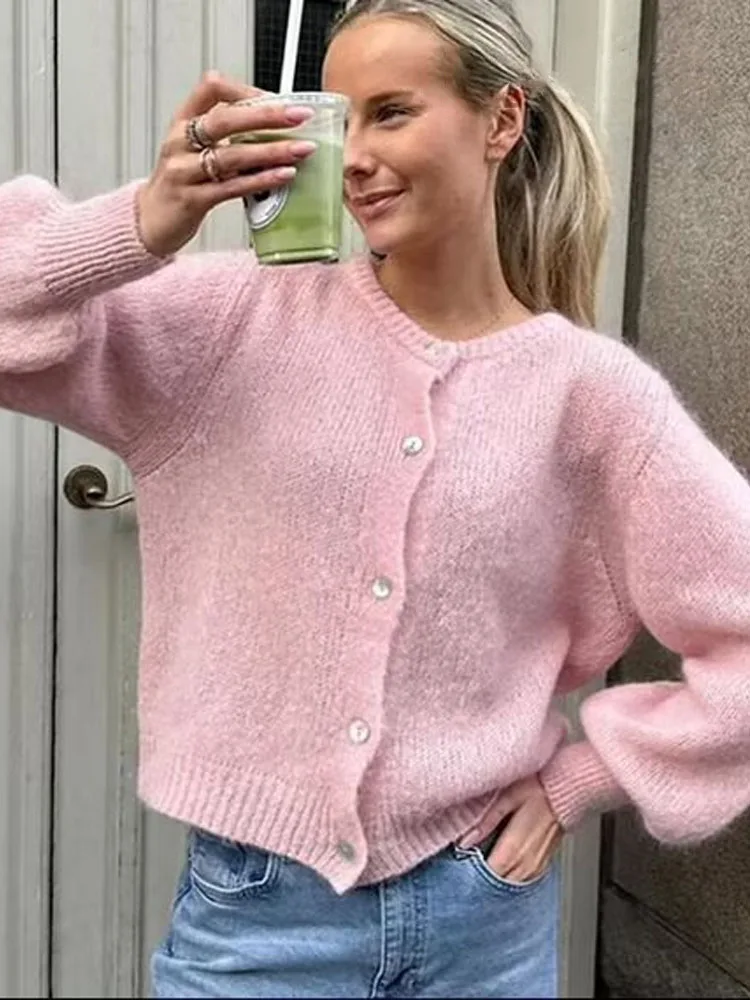 

HH Woman Elegant Long Sleeves O Neck Single-breasted Design Casual Sweater Tops Women's Autumn Chic Solid Knitted Cardigan