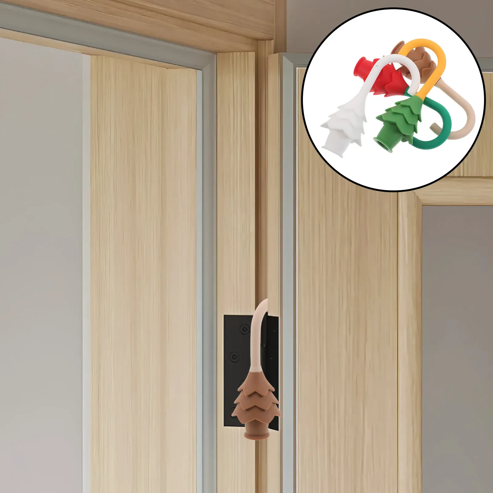 

Набор из 4 силиконовых защитных ограничителей для дверей в форме сосны, предотвращающих защемление пальцев, для детских комнат