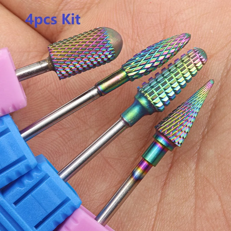 4pcs Kit Hot! Rainbow Pro Whole Carbide Nail Drill Bits Nail Art Electric Drill Machine Files Nail Art Tools cut and polish