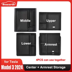 Model3+ 2024 Central Control Storage Box For Tesla Model 3 Highland Armrest ABS Central Organizer Stowing Tidying Accessories