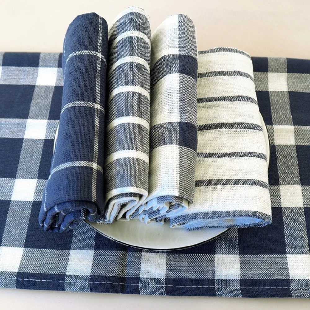 5pcs Farmhouse Blue Checkered Kitchen Towels Plaid Cotton Tea Towels Set Absorbent Dish Cloths with Gift Wrap for Housewarming