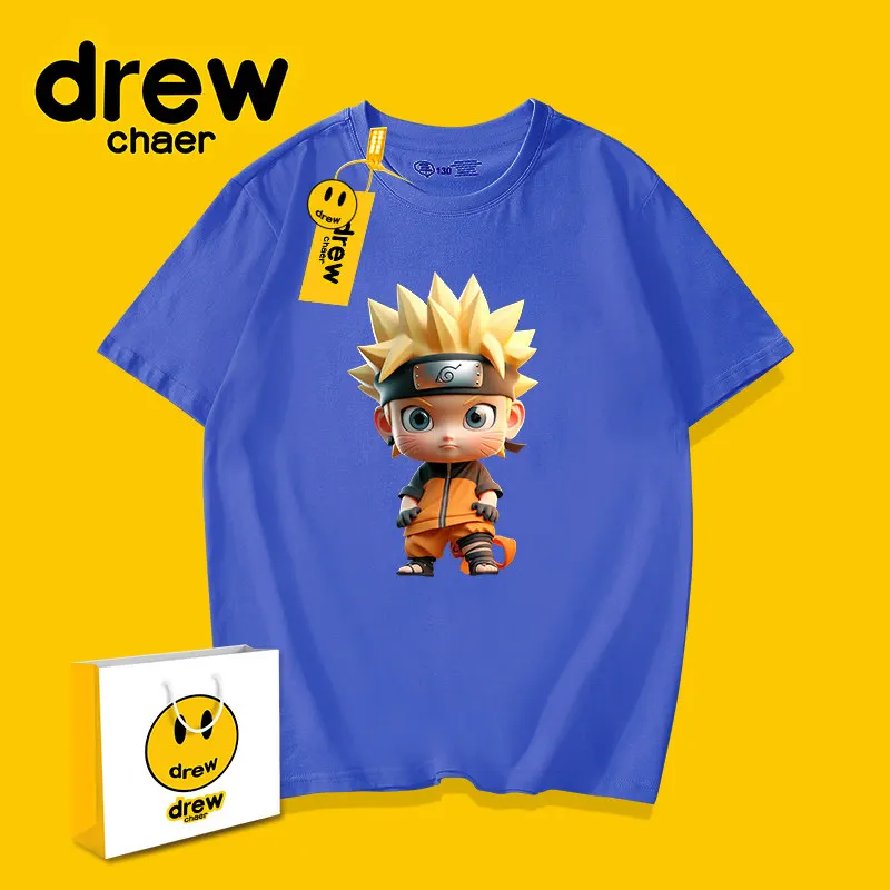 Naruto Pure Cotton Cartoon Printed Parent-child Outfit Children's T-shirt Summer Fashion Trend Casual Round Neck T-shirt