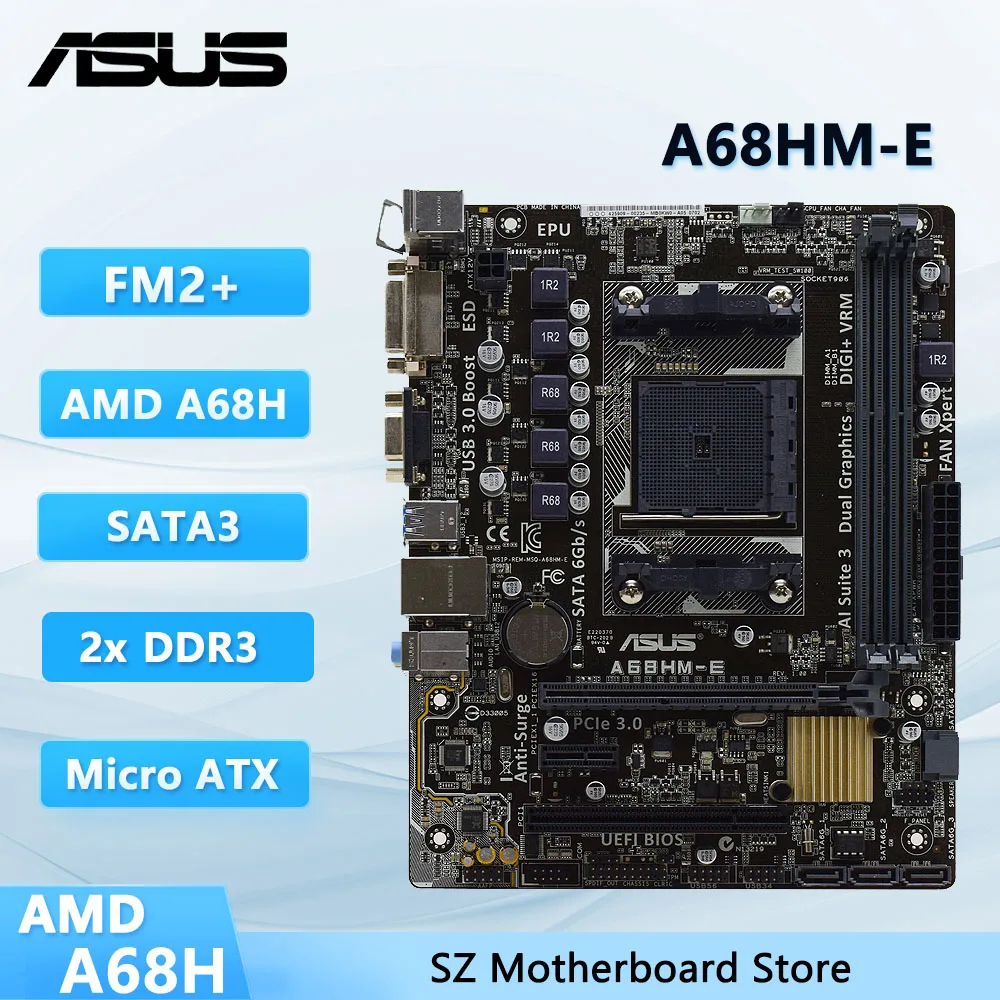 Placa base ASUS A68HM-E con zócalo FM2 FM2+ AMD A68H 2×DDR3 PCI-E 3,0 Micro ATX compatible con A8AD7600 Athlon X4 AD850X cpu USB3.0