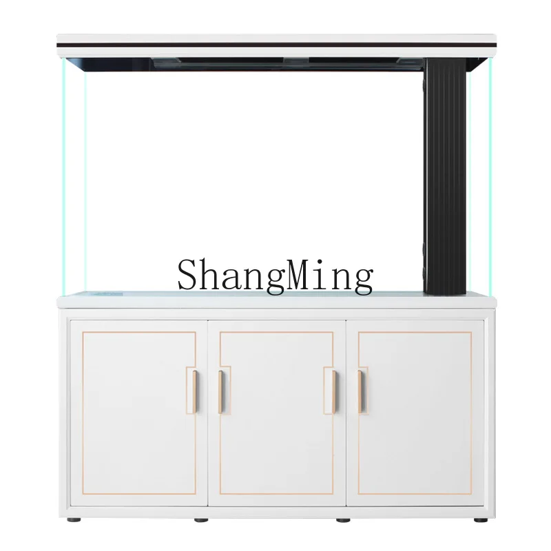 HJ new high-end ultra-white glass solid wood fish tank light luxury living room large bottom filter aquarium