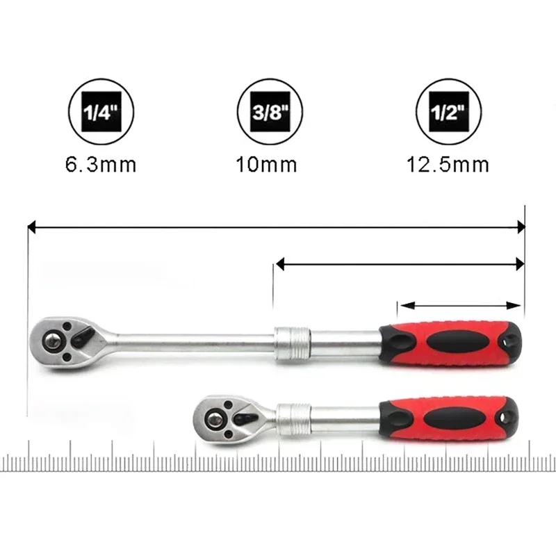 1/4 1/2 3/8 Retractable Ratchet Wrench Quick Hex Socket Tool 72-Tooth Bidirectional Ratchet Wrench Hardware Auto Repair Tools