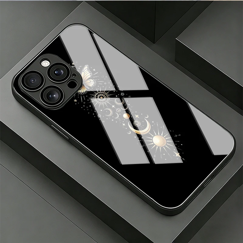 Cute Sun Butterfly Tempered Glass Phone Case For Samsung Galaxy S26 Ultra S23 Plus S24 Ultra 5G S25 FE Lens Protection Cover