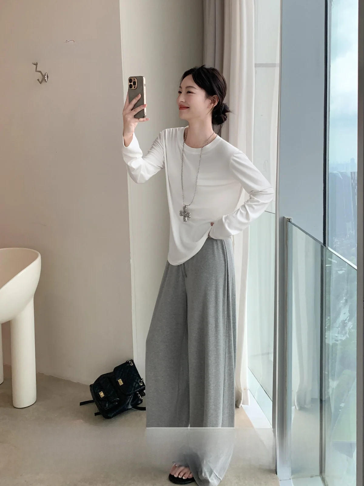 

Soft Cloud Long Sve T-irt round Ne Thin Wool Blend Casual Loose Fit Summer Sweat Absorbent Ladies Inner Wear Top
