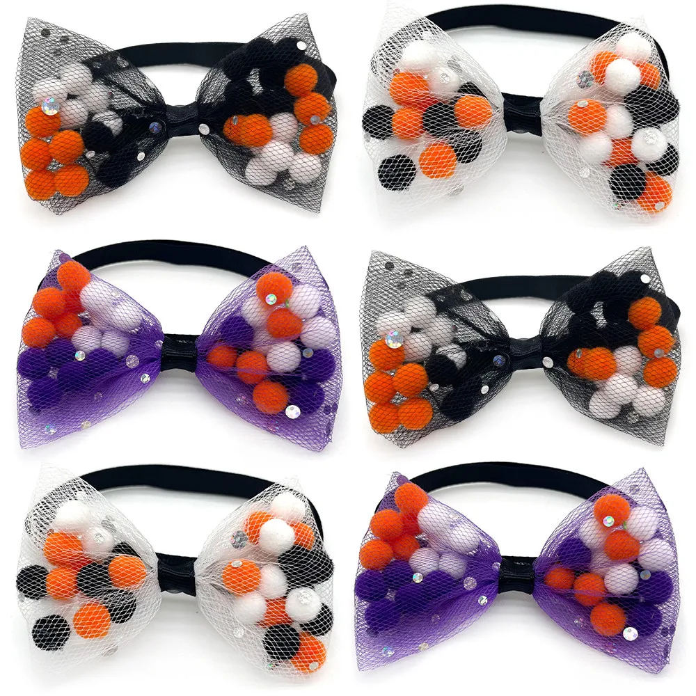 50/100pcs Halloween Pet Puppy Accessories Cut Hairball Bowties Mesh Bows Small Dogs Cat Accessories Bowties Collar Pet Supplies