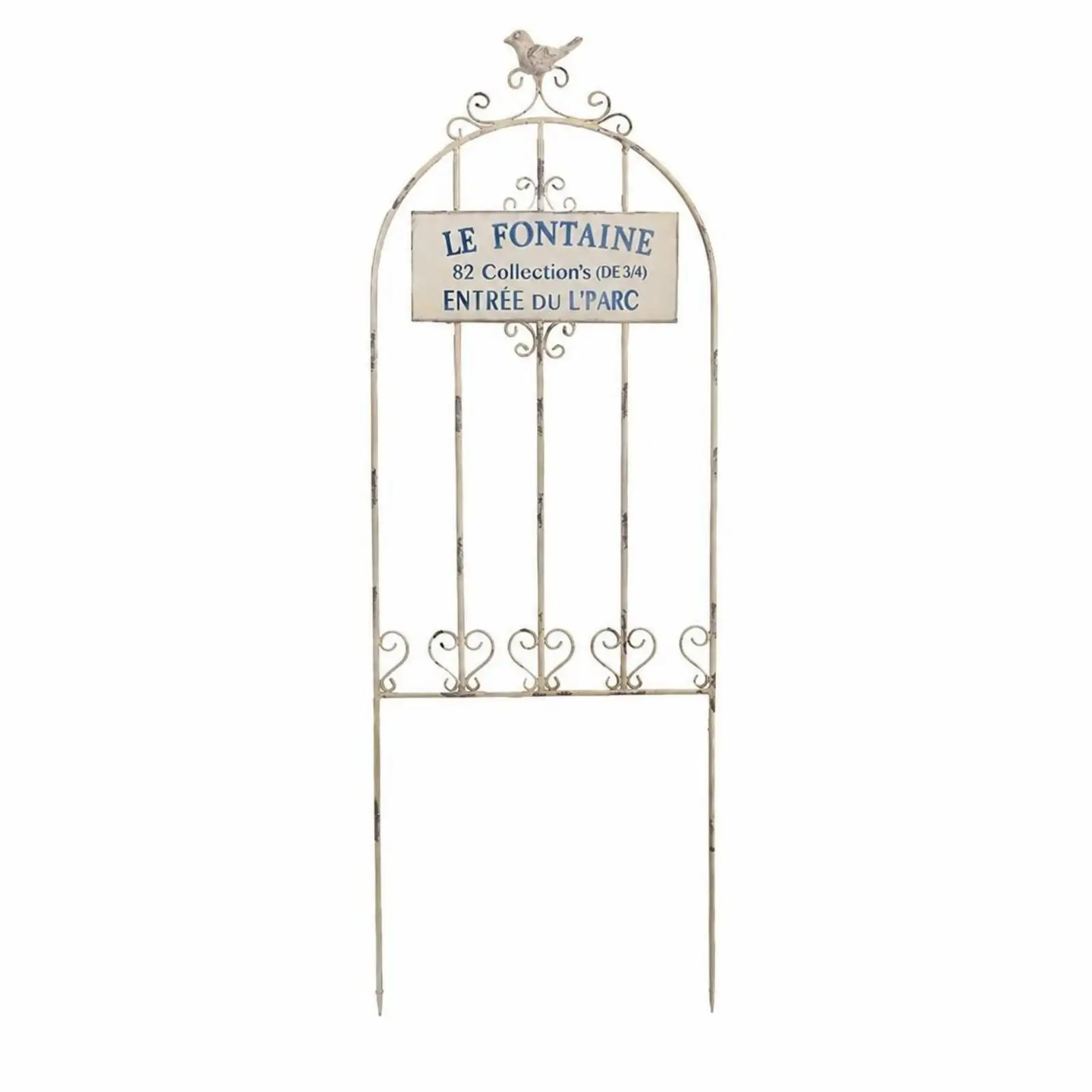 Metal Arch Trellis Fence for Climbing Plants Outdoor Garden Decorative Wrought Iron Garden Gate Panel with Bird Ornament