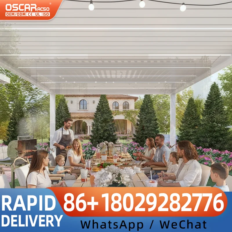 Retractable Foldable Louvered Roof Awning Canopy Waterproof for Outdoor Garden Patio Use European American Style pergola