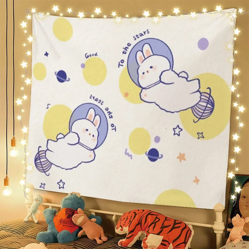 VIKAMA Korean-Style Cartoon Bunny Tapestry, Durable Polyester Backing, Home Decor Tapestry for Bedrooms and Living Rooms