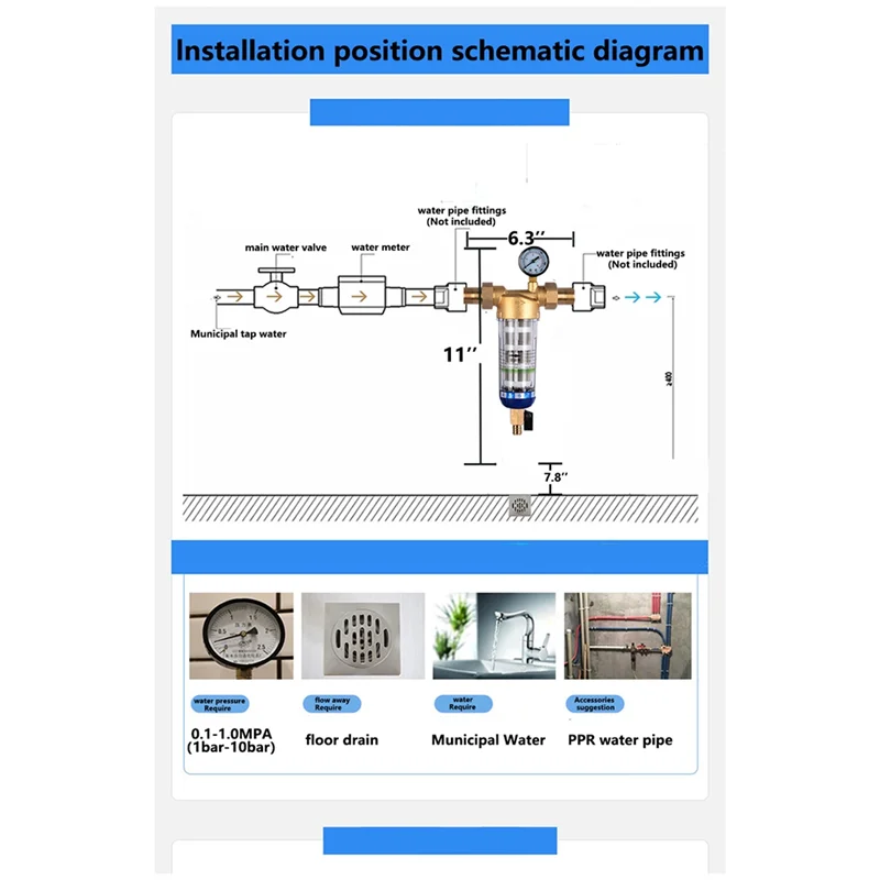 AEE3-Pre Filter Purifier المنزل كله تدور أسفل الرواسب تصفية المياه الغسيل العكسي شبكة من الاستانلس استيل B #3