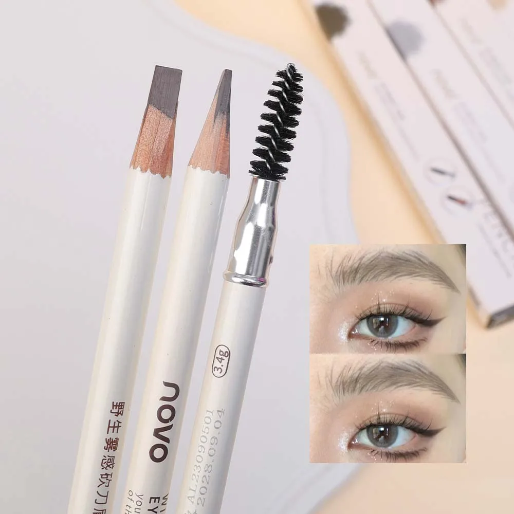 Wild Misty Eyebrow Pencil 2IN1 Waterproof Chopping Knife Eye Brow with Brush Pen Long Lasting Brow Pen Enhancers Cosmetic Tool