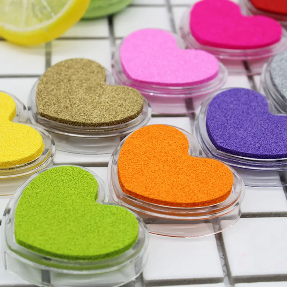 8Pcs Heart-Shaped Washable Ink Pads for Fabric Wood Paper Scrapbooking Cards DIY Craft Projects Bright Pigment Portable Stamp