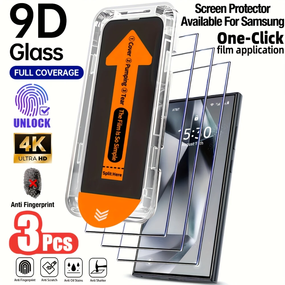 1-3Pcs Fingerprint Unlock One-click Dust Free Tempered Glass Film For Samsung S26 Pro S25 Edge S24 S23 Plus Ultra Screen Protect