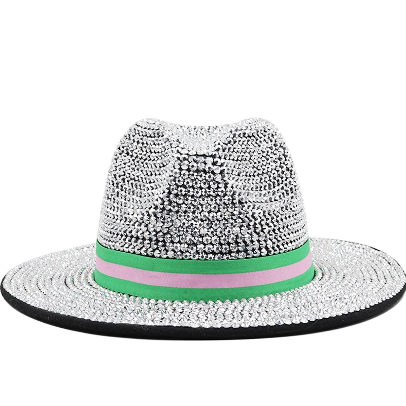 

Luxury Rhinestone fedora Jazz Hats Cowboy Hat For Women And Men Double-sided Color Cap silver diamond fedora Wholesale