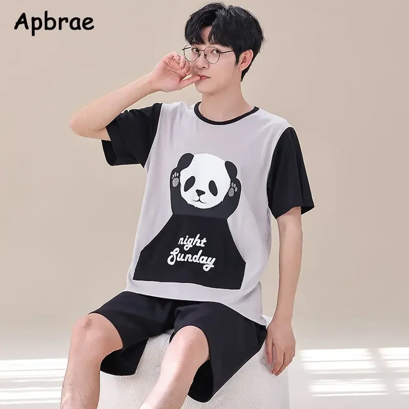 Summer Mens Pajamas Plus Size 4XL Casual Short Tops Short Pants Cotton Pijamas Men Sleepwear for Men Fashion Cartoon Home Wear