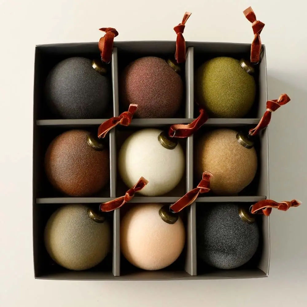 9pcs 8cm Velvet Christmas Ball Pendant Shatterproof Flocking Christmas Hanging Balls Reusable Xmas Tree Ornaments