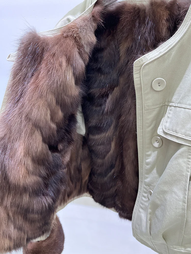 2025 Moda Inverno Caldo Lady Capispalla Vera Pelliccia Fodera Giubbotti Donna Genuino Naturale Sable Cappotto di Pelliccia di Visone Spessore