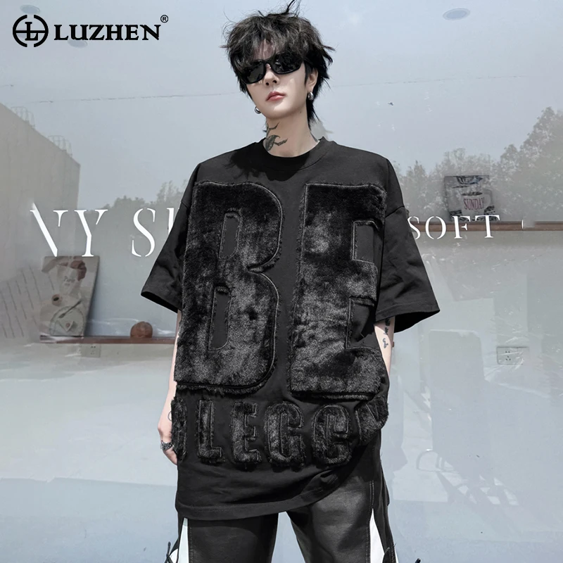 

LUZHEN Fashion Letter Splicing Design Short Sleeve T Shirts Tops Summer Original American Street Trendy Cotton Clothing LZ2426