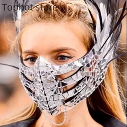 Luxury Exaggerated Mirrors Jewelry Mask Funny Party Masquerade Dance Performance Halloween Masked Singer Stage Accessories