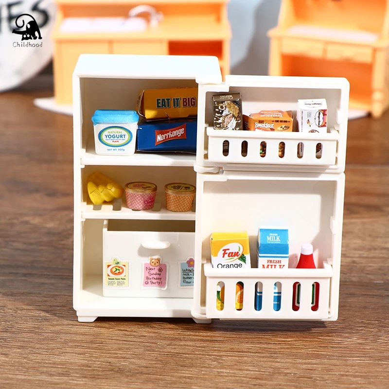 Doll House Freezer Toy Modelo, Branco Geladeira, Móveis de Cozinha, 1:12, 9x5x4cm, 16Pcs por conjunto