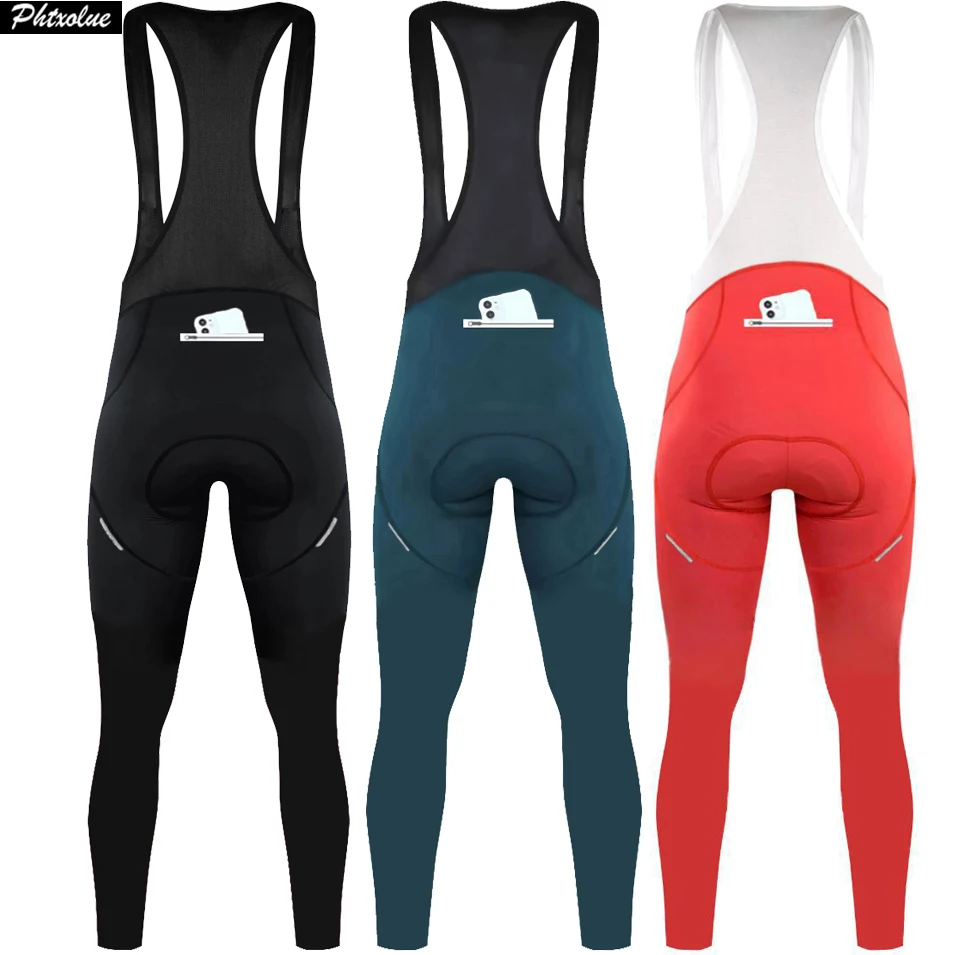 

Phtxolue Men Cycling Bib Pants Anti-Loss Zipper Pocket Trousers Blue Winter Fleece Mountain Bike Bicycle Tights Cycling Pants
