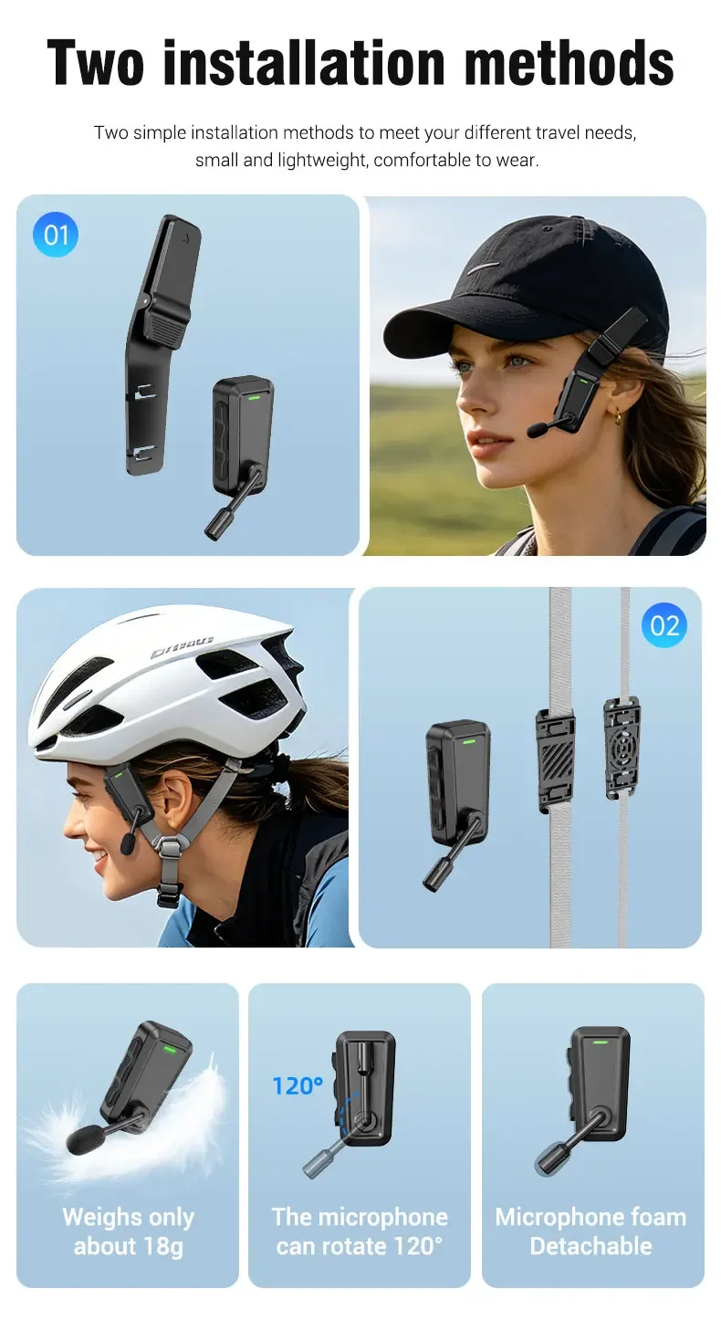1/2 Stück C10 Bluetooth 6.0 Helm-Intercom-Headset, kabellose Motorrad-Kopfhörer mit Geräuschunterdrückung für Outdoor-Klettern und Radfahren – Detail 12