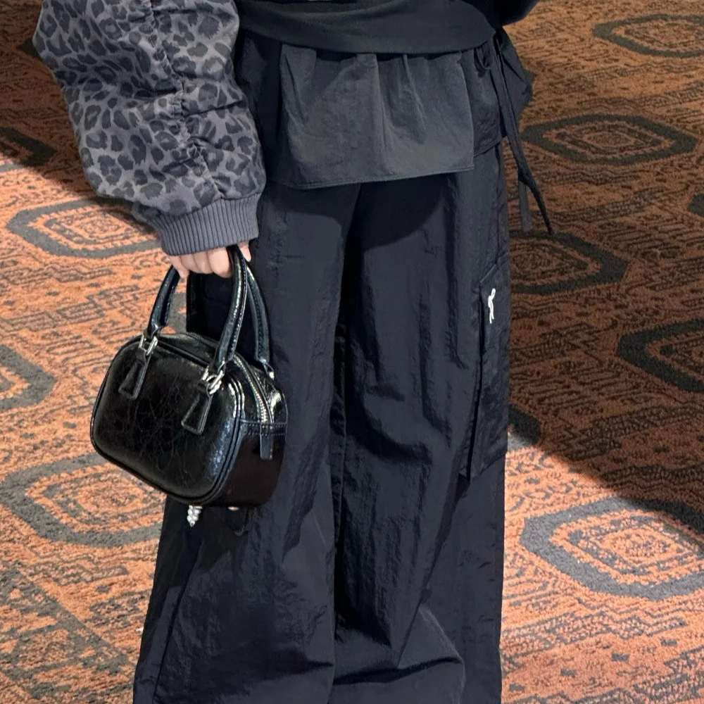 2025 Autumn New Girls Korean Design Embroidered Wide Leg Pants Children Straight Leg Pants American Work Pants Trend
