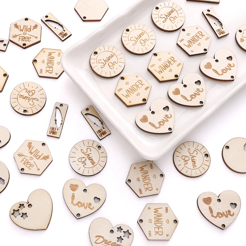 5 قطعة المعلقات الخشبية سحر الزفاف القلب الجدول علامات الحفلات ديكور هدية صندوق رقاقة خشبية ديكورات المنزل DIY بها بنفسك الحرفية قلادة