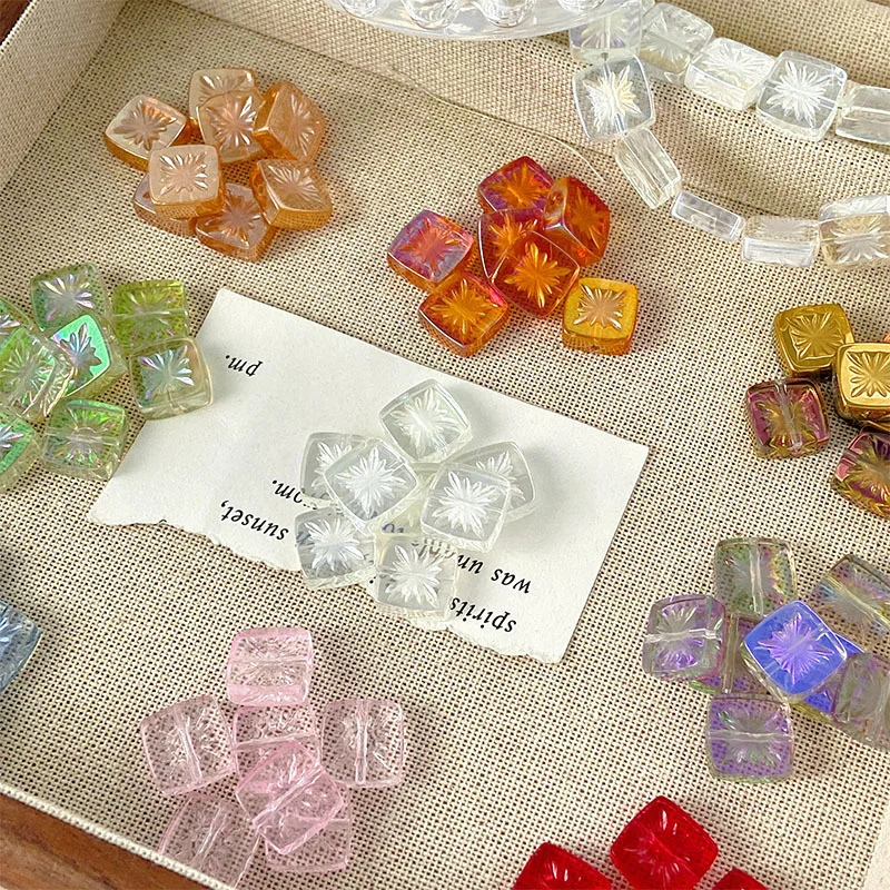 11MM Illusion Sparkling Colorful Transparent Square Block Loose Spacer Beads Handmade For Jewelry Making Bracelet Necklace DIY