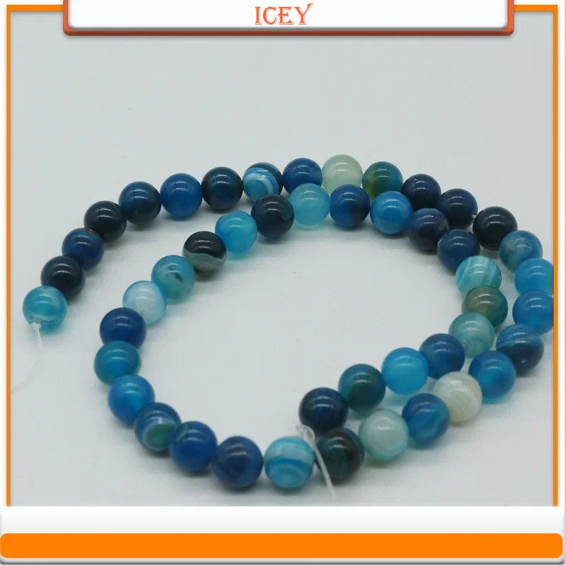 Icey 10pcs Striped Blue Agate DIY Handmade Jewelry Bracelet Necklace Accessories Semi Finished Striped Agate Beads