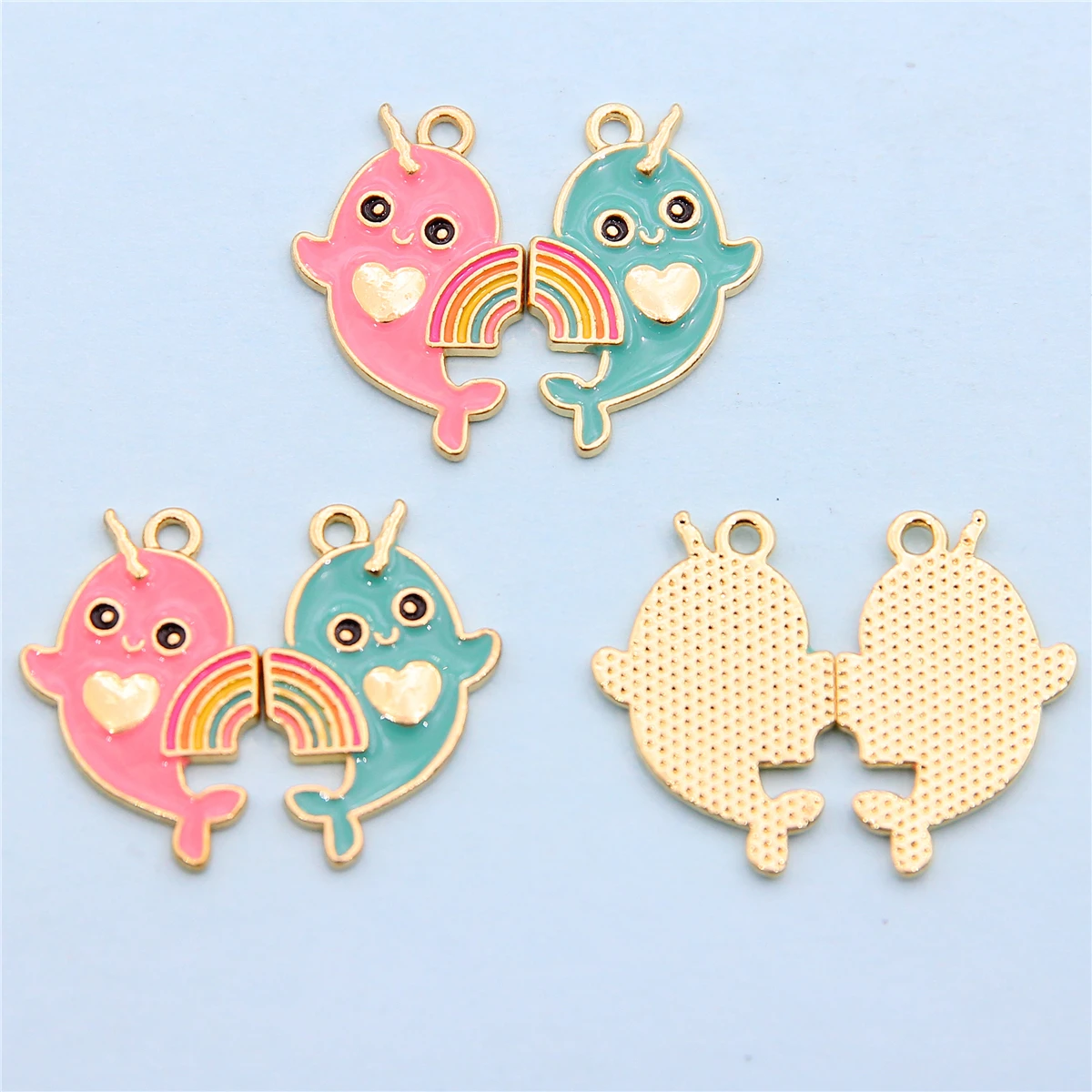 5set 10pcs Colorful Enamel Rainbow/Unicorn/Bat/Panda/Avocado Heart Best Friend Pendant Women Necklace Valentine Day Gift Jewelr