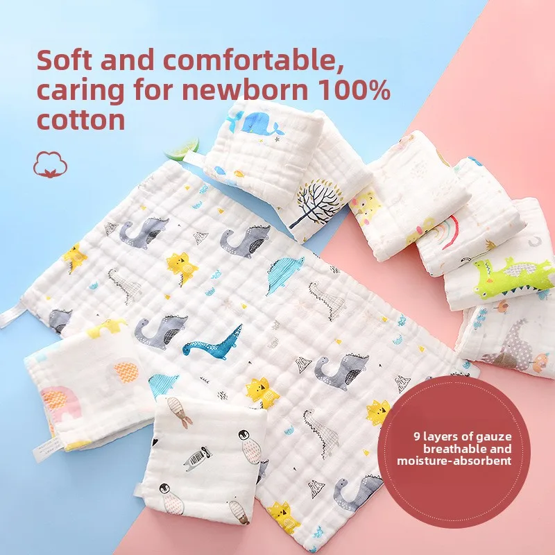 

Baby gauze face towel soft absorbent high density printing newborn baby face wash hand gauze square towel