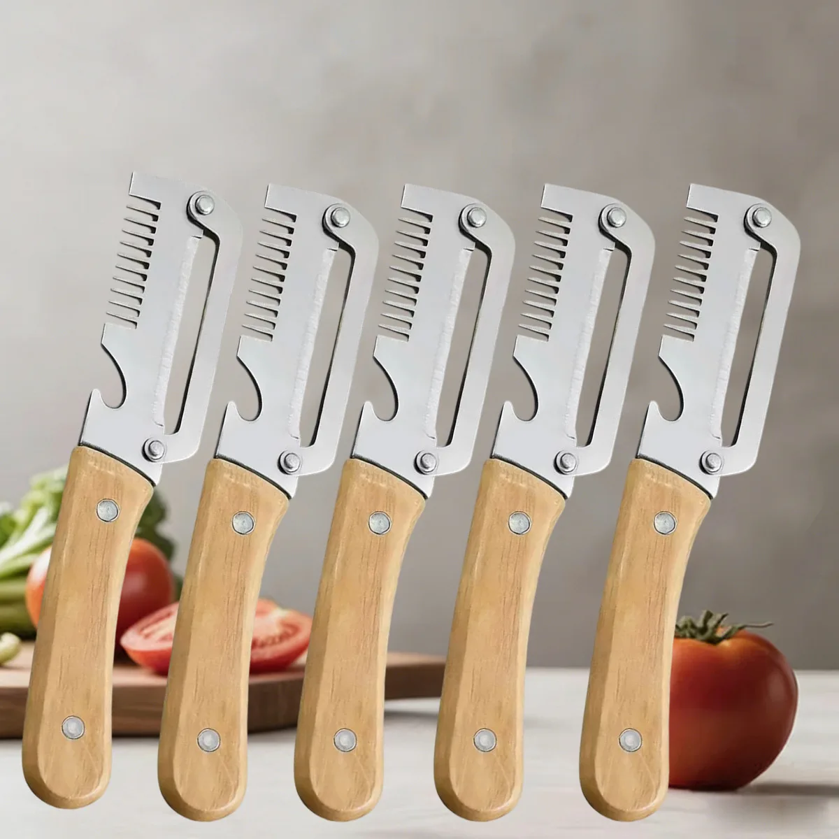 6pcs Wood Handle Stainless Steel Fruit Vegetable Potato Apple Carrot Peeler Slicer Salad Home Kitchen Accessories Supplies Tools
