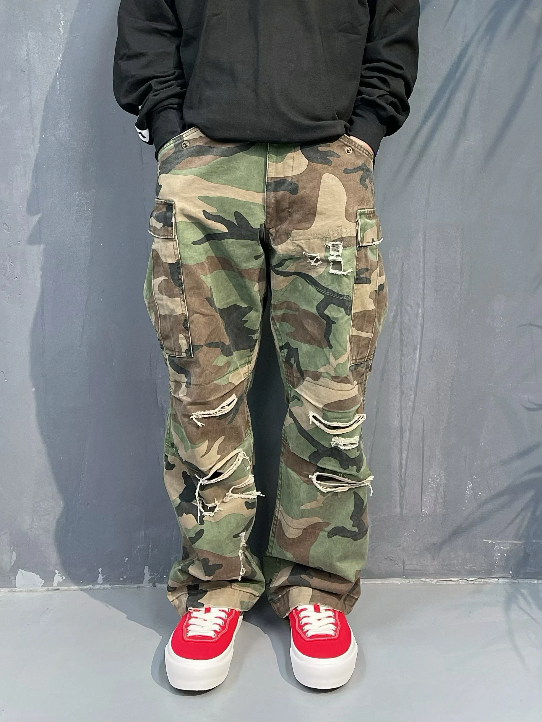 

American Sle Waed M65 Camouflage Work Pants Loose Patch Paratrooper Straight Casual Trousers Breathable Cotton Straight L...