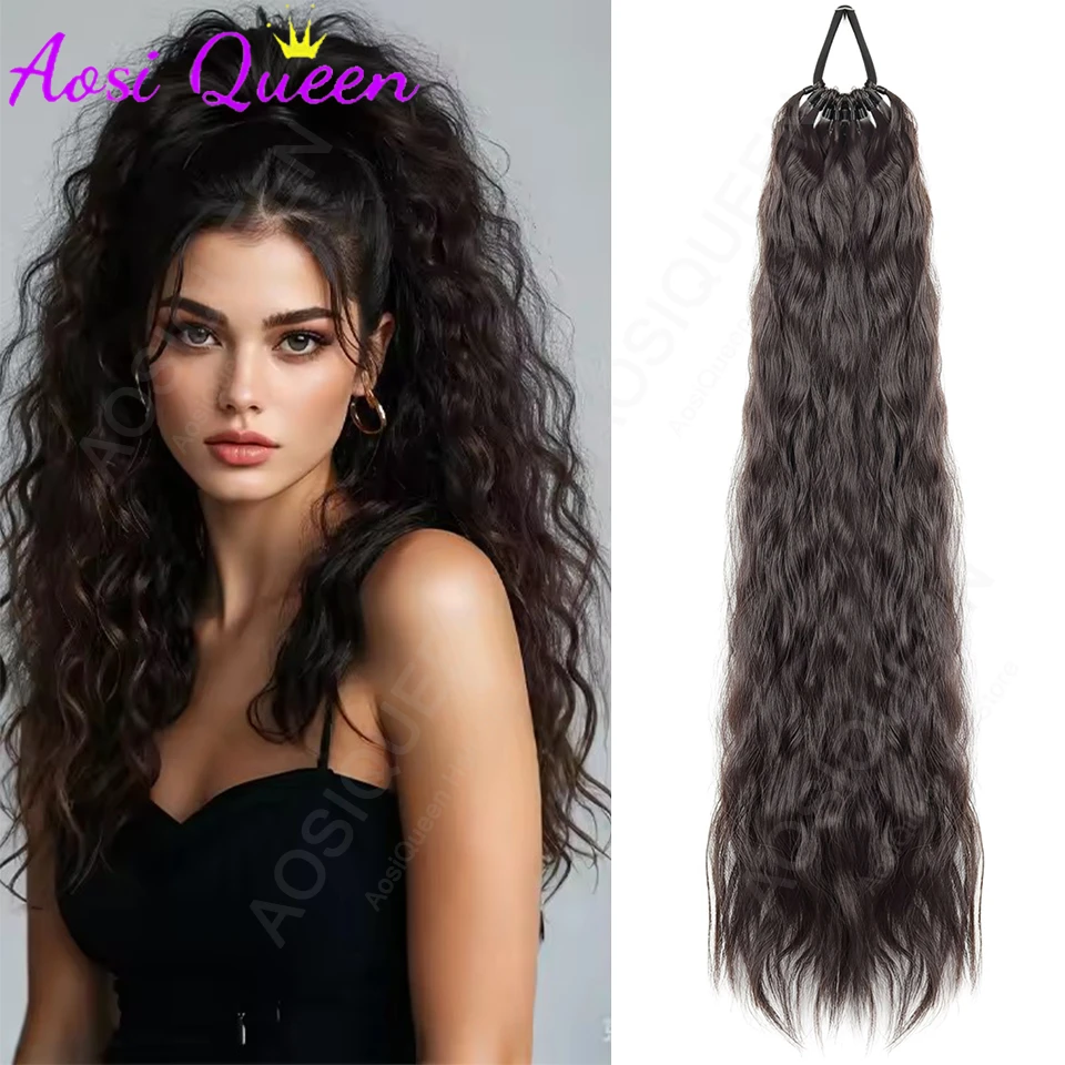 

AOSI 24-дюймовый синтетический длинный вьющийся хвост с эластичной веревкой для наращивания волос, модные аксессуары для ежедневного использования для вечеринок